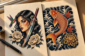 create a custom neo traditional or japanese style tattoo