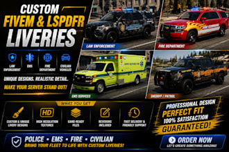 design custom fivem lspdfr ems, fire, law enforcement, or civilian liveries