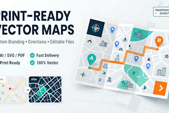 design a print ready vector map with custom branding and directions