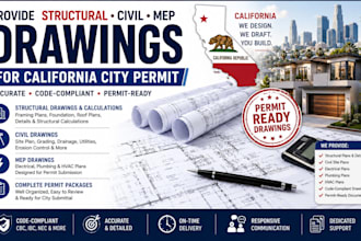 provide structural civil mep drawings engineer stamp for california city permit