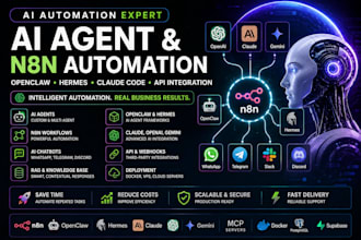 build ai agent, n8n automation, openclaw, hermes, claude code, API integration