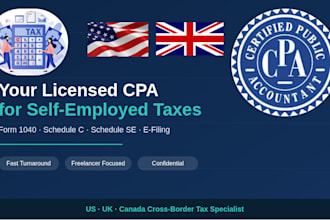 be your licensed cpa for US self employed 1040 and schedule c taxes