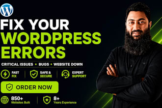 fix wordpress errors, critical issues, bugs, and website downtime