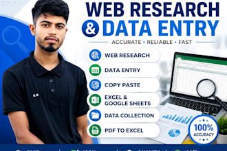 do fast data entry and web research 3 hour