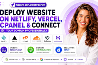 deploy website on netlify, vercel, cpanel, connect domain and fix ddns