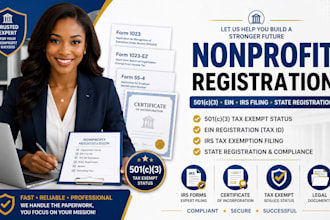 do your nonprofit registration, ein, bylaws, form1023ez and 501c3 irs filing
