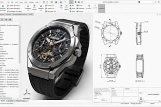 create 3d watch cad model, wristwatch design, and manufacturing ready drawing
