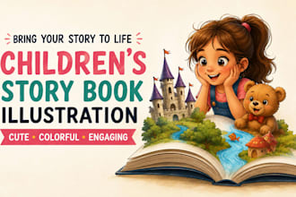 illustrate children story book, kids book, cover and amazon KDP book