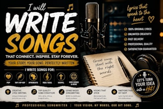 write original custom song lyrics for pop rap, randb afrobeats and gospel