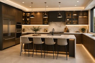 design modern and functional kitchen layout, 3d kitchen