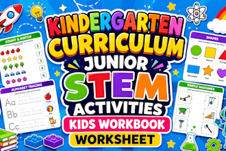 create kindergarten curriculum, junior stem activities, kids workbook, worksheet