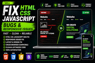 fix HTML CSS javascript bugs, errors and responsive issues