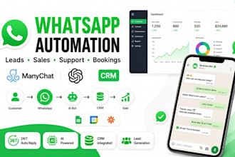 build ai whatsapp chatbots using manychat whatsapp API CRM automation for sales