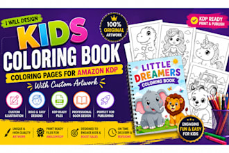 design kids coloring book coloring page for amazon KDP with custom artwork line