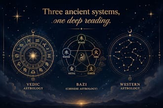 give you an combined vedic, bazi and western astrology reading to know yourself