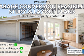 create garage conversion feasibility study and layout plans