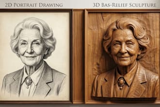 2d image to 3d bas relief cnc wood carving medallion cnc stl file 3d printing