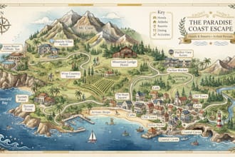 design a luxury illustrated map for hotels airbnb and resorts