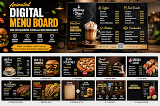 create a modern digital menu board for restaurants