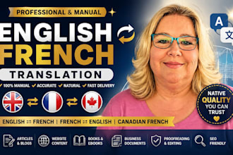 translate english to french and french to english manually, french canadian