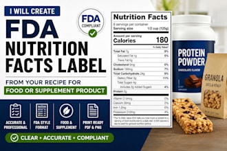create fda nutrition facts label from your recipe for food or supplement product