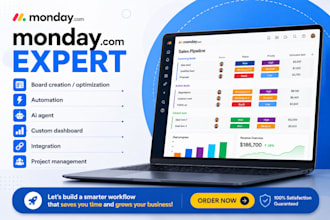 set up monday com, monday CRM, and automation with make com and zapier
