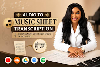 do audio to music sheet transcription, arrangement with sheet music of any audio
