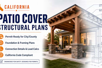 design california patio permit drawings with foundation plan and framing plan