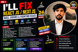 fix react js, javascript, HTML CSS bugs and frontend issues