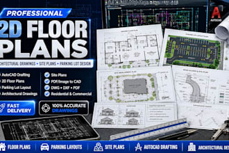 draw 2d floor plan, parking lot in autocad, architectural drawing, site plan