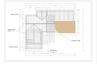 draft roof framing plans, architectural technical blueprints, autocad redrawing
