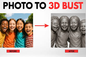 sculpt realistic 2d photo to 3d bust likeness head model stl 3mf obj 3d printing