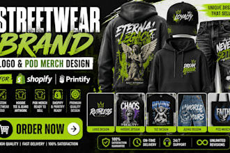 design custom streetwear hoodie jeans logo and pod merch for shopify printify