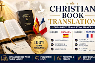 provide faith based christian book translation into spanish and french expertly