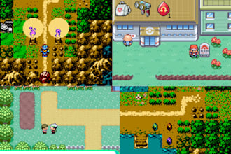 create pokemon pixel art map, pokemon town, overworld trainers, cave map pixel