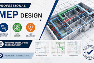 design plumbing layout with calculations hvac, and mep drawing michigan fl ohio