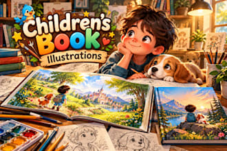 create children story book illustrations and book cover