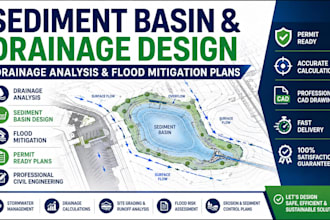 design sediment basin, drainage analysis flood mitigation plans
