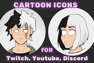 draw anime or cartoon style profile icons for twitch, discord, or youtube