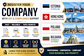 register estonia, hong kong, poland or bulgaria company with vat and compliance