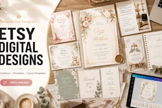 design etsy digital product invitation design wedding birthday invitation cards
