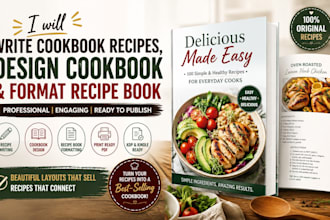 write cookbook recipes, design cookbook and format recipe book for amazon KDP