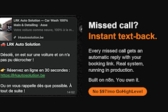 set up missed call text back with n8n, no go highlevel subscription