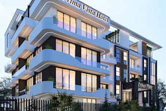 design 3d commercial buildings, modern hotels, and photorealistic architectural