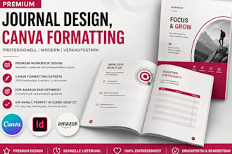 do german workbook design, journal design, canva formatting and selfhelp design