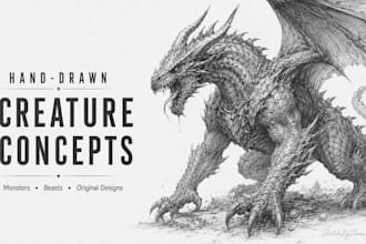 draw original creature and monster concept sketches by hand