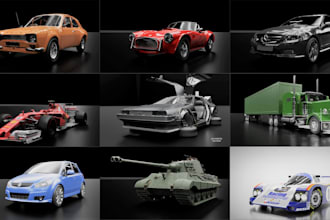 create 3d car, product modelling, photorealistic rendering, and game ready model