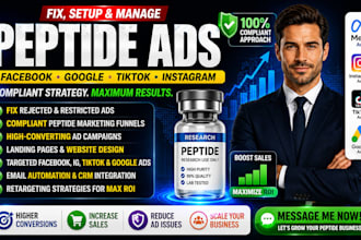 setup high converting peptide facebook ads google tiktok, fix peptide ads issues