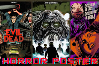 draw 70s 80s retro vintage horror movie poster design, halloween film poster