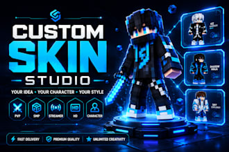 create a custom minecraft skin, character design and HD skin